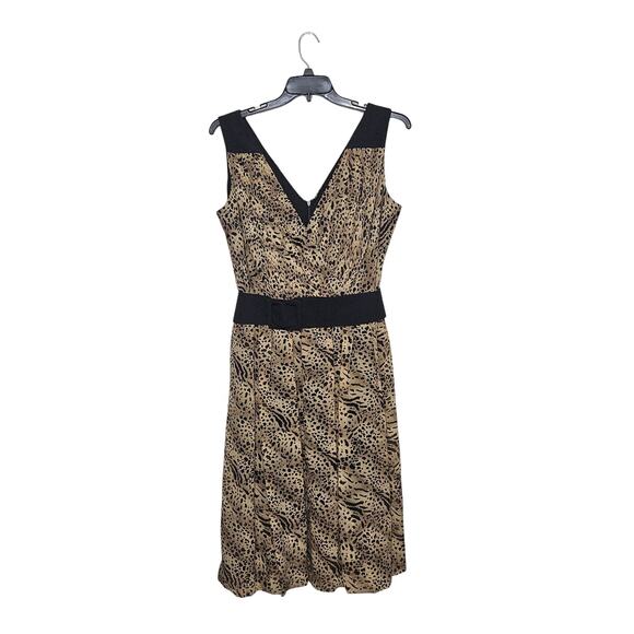 Adrianna Papell Silk Leopard Print Sleeveless Belted V-Neck Cocktail Dress 16W - Picture 11 of 14